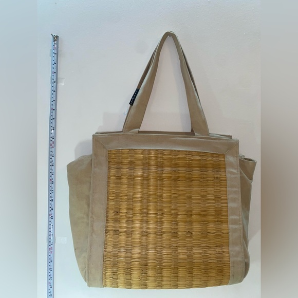 Sun N’ Sand Large Tan Woven Straw / Tissu Tote Bag / Beach bag sunnsand - Picture 2 of 16